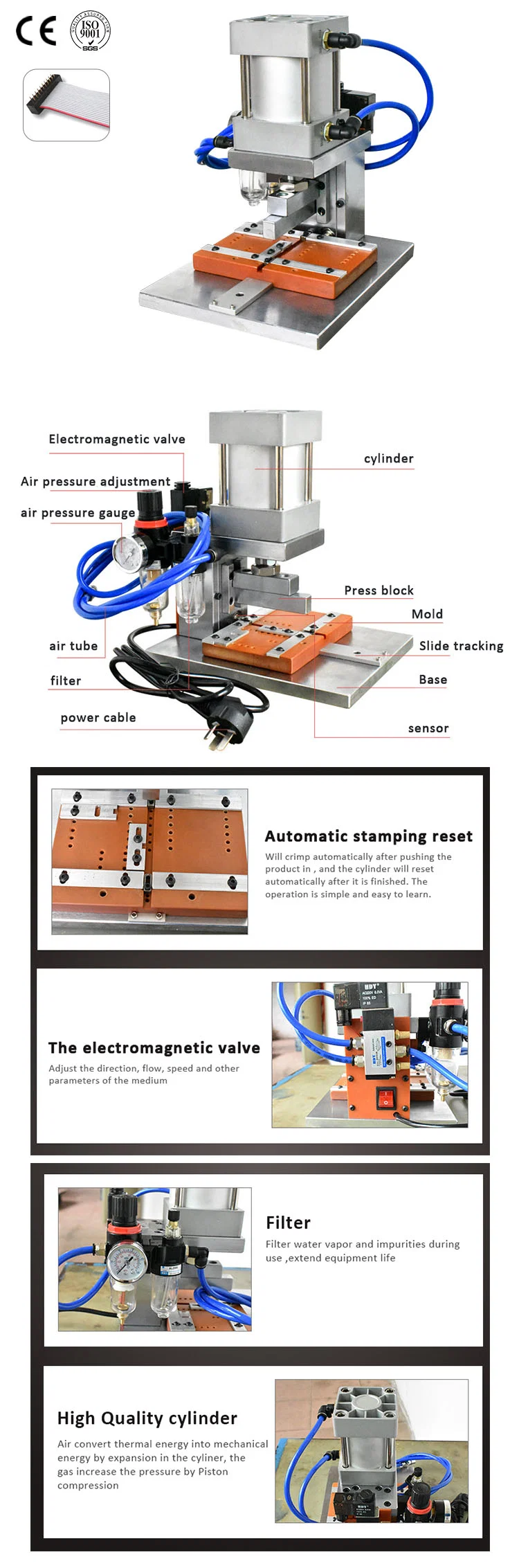 4-64p Idc Flat Ribbon Cable Connector Connector Machine Crimping Machine, Ffc Wire Pneumatic Press Automatic Stamping Machine, Semi-automatic 4-60 Pin Ribbon Cable Fe-male Connector Crimping Machine For Idc Flat Cable Crimp Machine